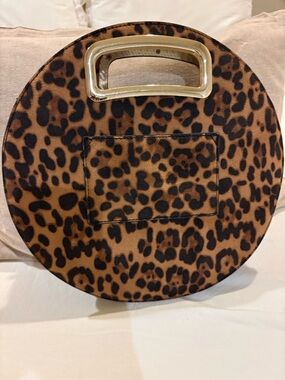 Round Leopard Print Clutch with Gold Handle